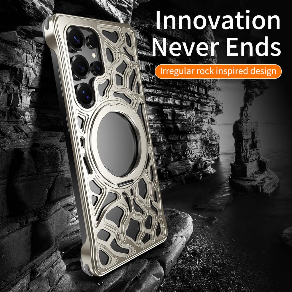 For Samsung Galaxy S25 Ultra Case Alloy Metal Borderless Back Cover with Magnetic Kickstand
