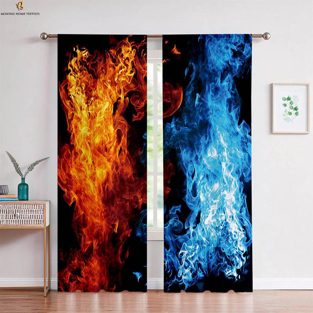 Vatten och Eld Polarvarg 3D-tryckt Gardin med Kanal för Stång Fönsterdekoration Gardin Sovrum Vardagsrum Kök Gardin 2 Delar