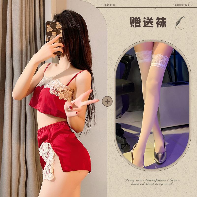 New sexy underwear, sexy lace, breathable suspenders, split pajamas, ice silk two-piece tube top.
