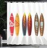Surfboard Shower Curtain Tropical Hawaiian Design Floral Tiki Pattern Beach Theme Bath Decor Waterproof Fabric Home Accessories