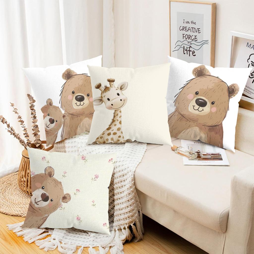 Cute Animal Printed Cushion Covers Giraffe And Bears Polyester pillowcase, sofa decorative cushion cov Headboard Pillow