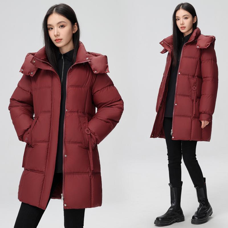 2024 Women's Winter Mid-Length Korean-Style Down Jacket with Detachable Hood