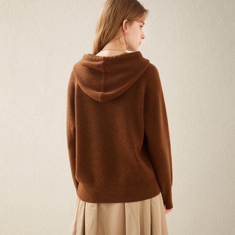 TUHUANG Women's 100% Wool Hooded Pullover Sweater