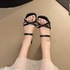 Fashion Women's Summer Thin-strap Sandals, All-match Outdoor Wear, Fashionable Square Toe Open Toe Bowknot Thick Heel High Heels