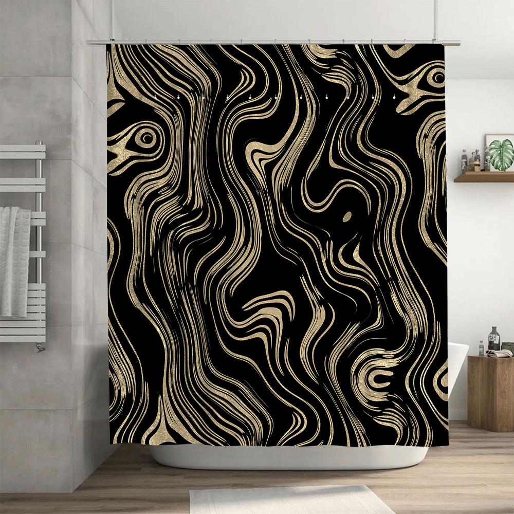 Black And Gold Marble Shower Curtain With Modern Design Waterproof Bathroom Decor