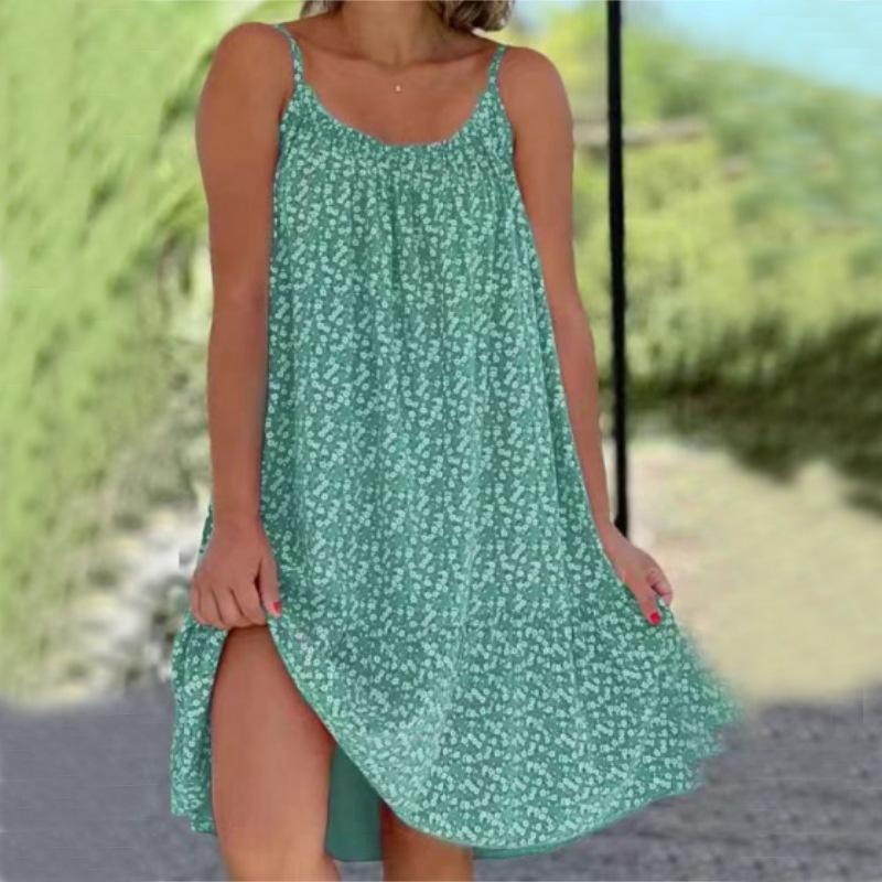 

Літня повсякденна жіноча модна сукня з високою талією Сукні без рукавів для жінок Сукня з квітковим принтом Сукня з круглим вирізом Вільна сукня Пляжна сукня 2XL зелений