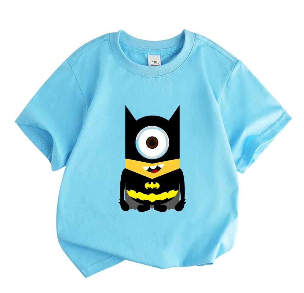 Kids Boys Girls Crew Neck Short Sleeve 100% Cotton T-Shirt, Cute Single Eye Superhero Bat Themed Cartoon Printed Casual Summer Tops for Little Childre