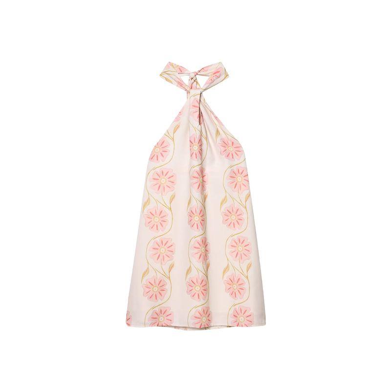 Kaslead New Arrival Women's Clothing Fashion Style Print Halterneck Dress Vest Top and Skirt Three-Piece Set