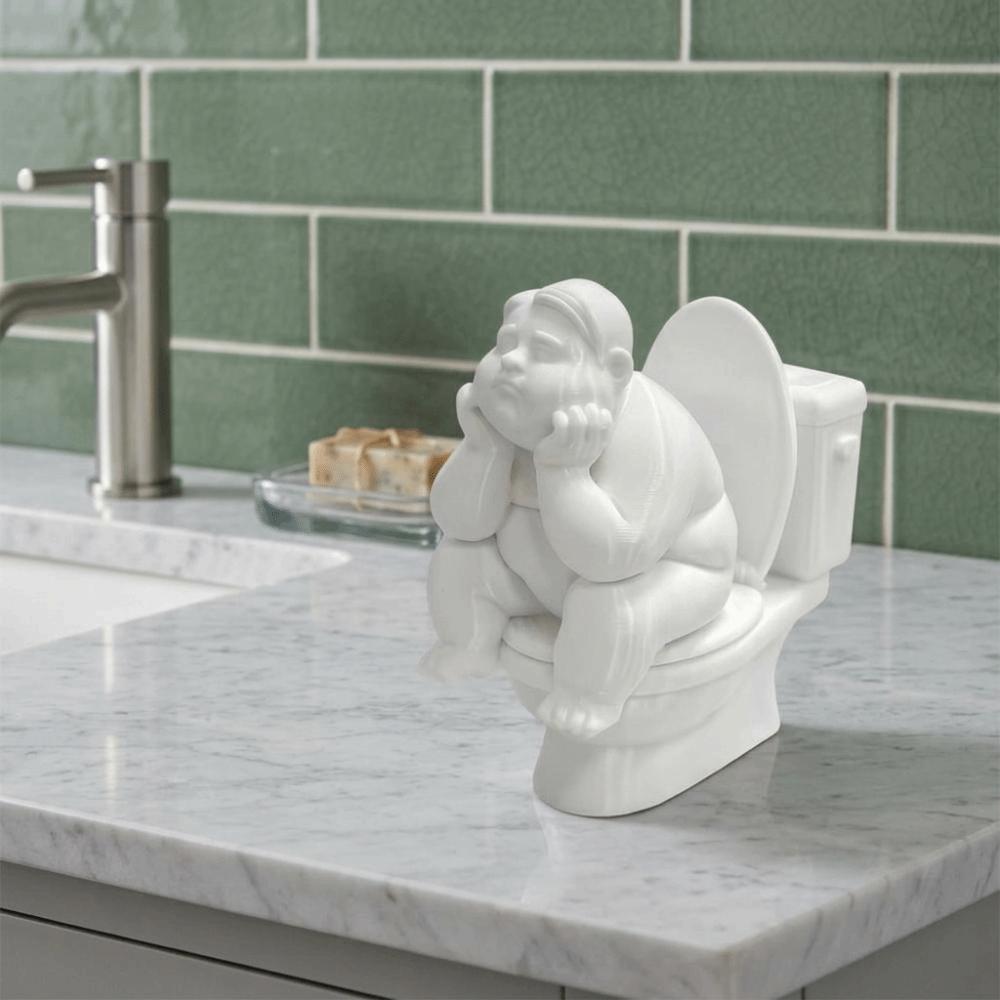 3D Printed Toilet Thinker Figurine Cute Desktop Small Ornament Gift for Friends