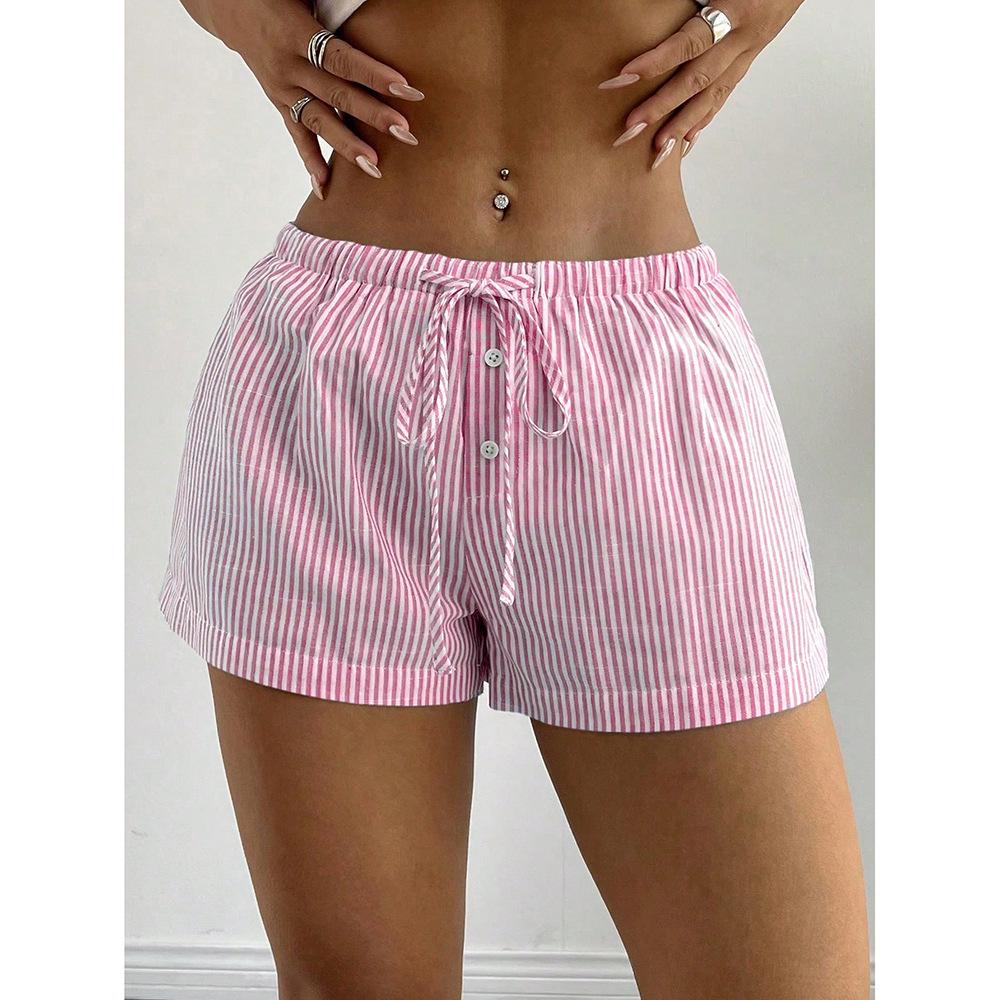Women's Elastic Lace-up Striped Casual Shorts - Summer 2025
