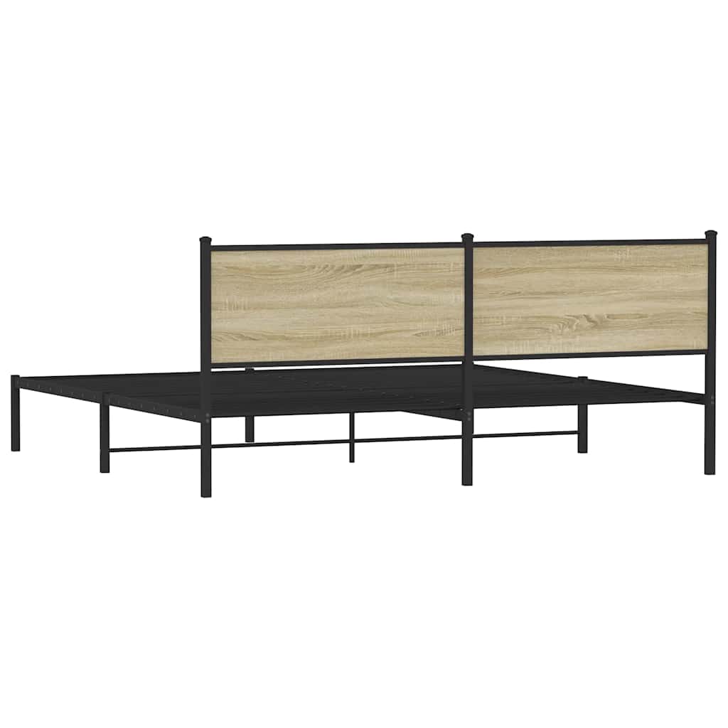 Metal Bed Frame without Mattress Sonoma Oak Finish 193 x 203 cm
