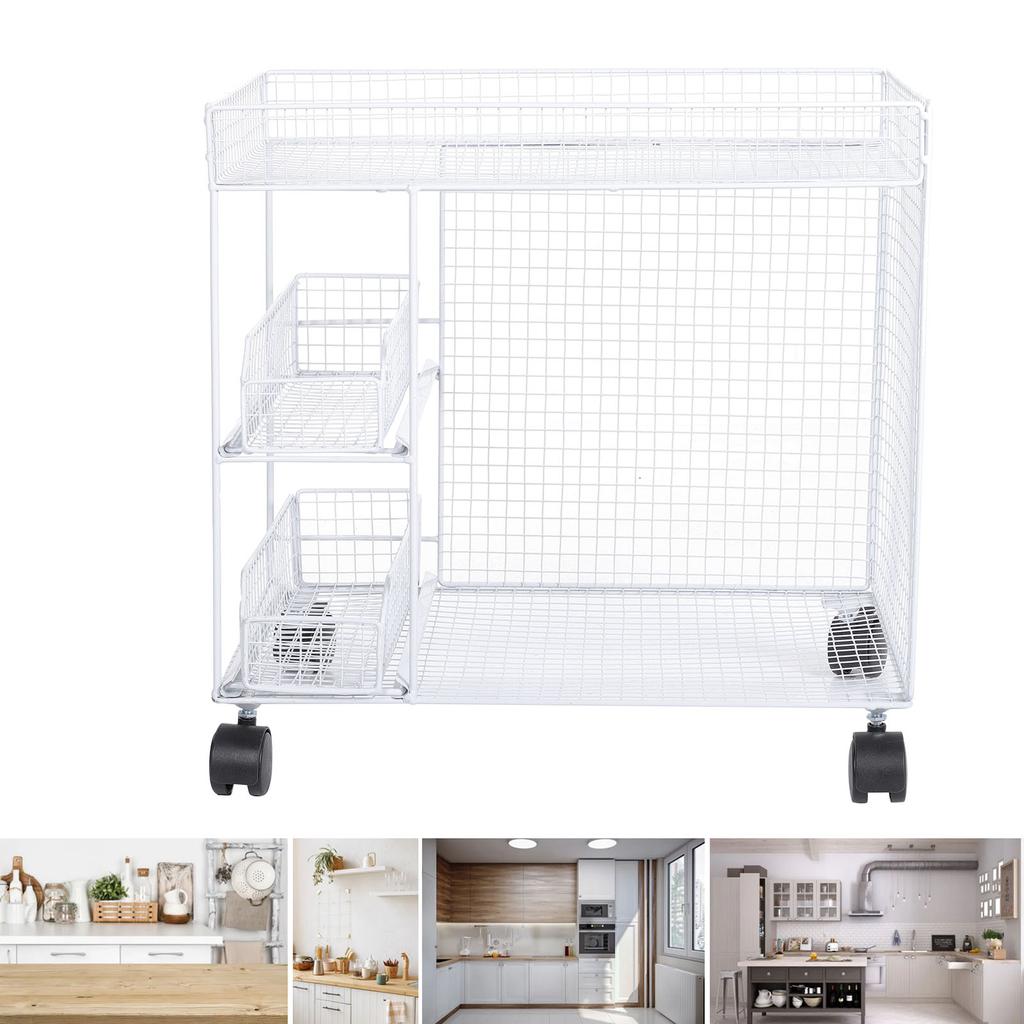Mobile Storage Rack Breathable Space Saving Kitchen   with 360 Degrees  Rotating Lockable Wheels Pull Out Baskets for Bowls Dishes
