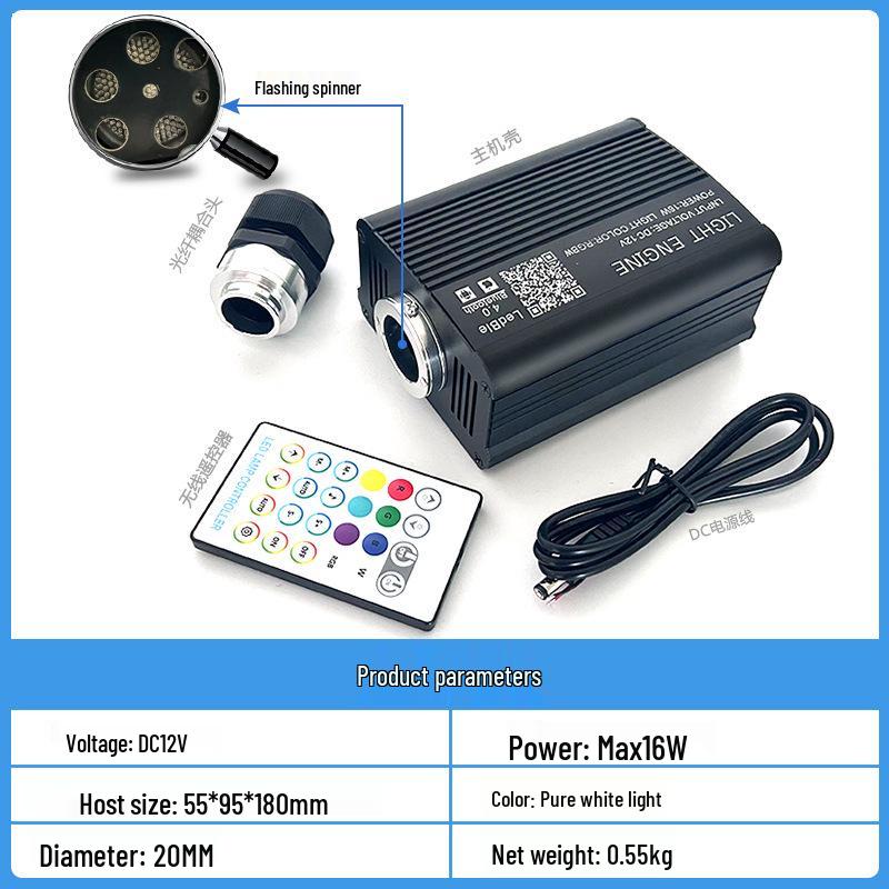 App-Controlled Fiber Optic Starry Sky Car Roof Light with Twinkling Turntable, 16W