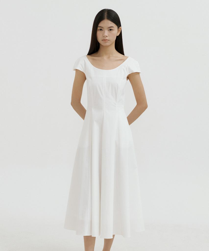 LUCIR ZU Mare Boatneck Flare Dress (Ivory)