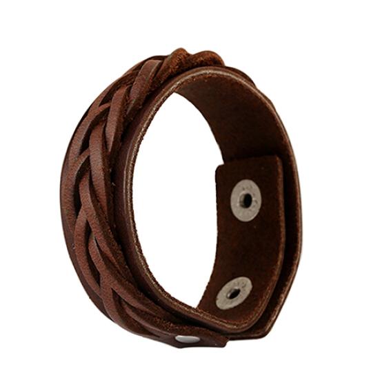 Men's Cool Classic Style Knitted Leather Bangle Punk Wristband Cuff Bracelet