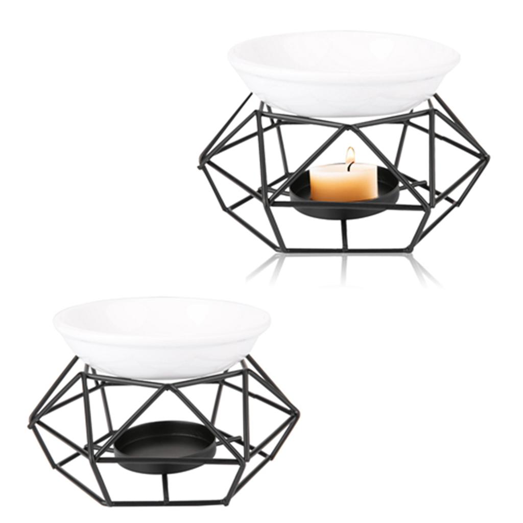 Geometric Iron Ceramic Essential Oil Aroma Burner Candle Holder Home Office Decoration