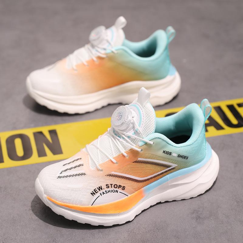 Boys' No-Tie Breathable Mesh Running Shoes, Non-Slip Spin Buckle, Fashionable Spring/Autumn Sports Shoes for Medium and Large Kids