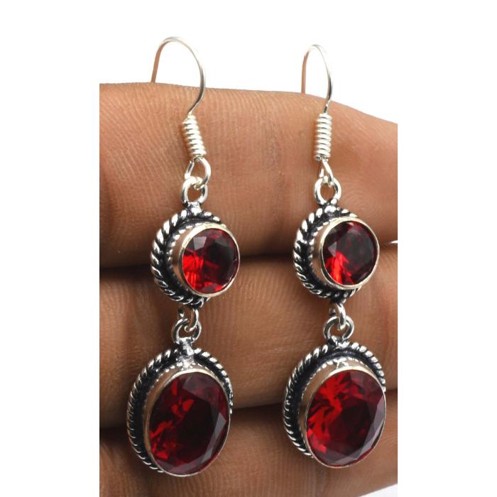 Garnet Gemstone Ethnic Handmade Drop Dengle Earring Jewelry ER 076