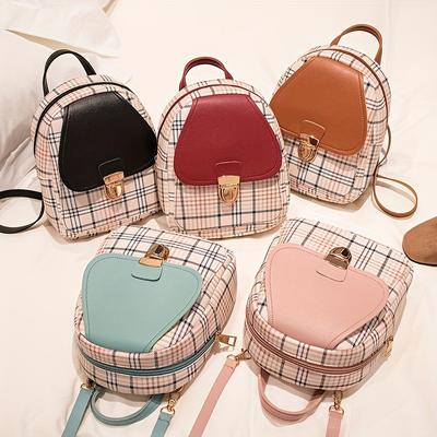 Plaid Backpack with Adjustable Shoulder Strap, Cute Small Backpack, Zipper Leisure Shoulder Bag, Cell Phone Leisure Phone Bag, Lipstick Bag, Key Bag