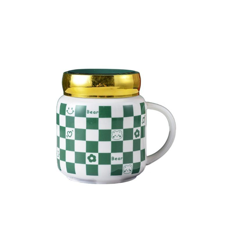 High Value J Mirror Chess Lattice Ceramic Cup Home Office Water Cup Coffee Cup Bear Mug Gift