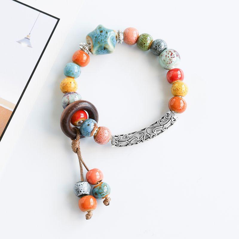 Ethnic Style Ceramic Bracelet Jingdezhen Jewelry Beaded Hand Jewelry Student Couple Bracelet Niche High Sense Carrying Strap Women