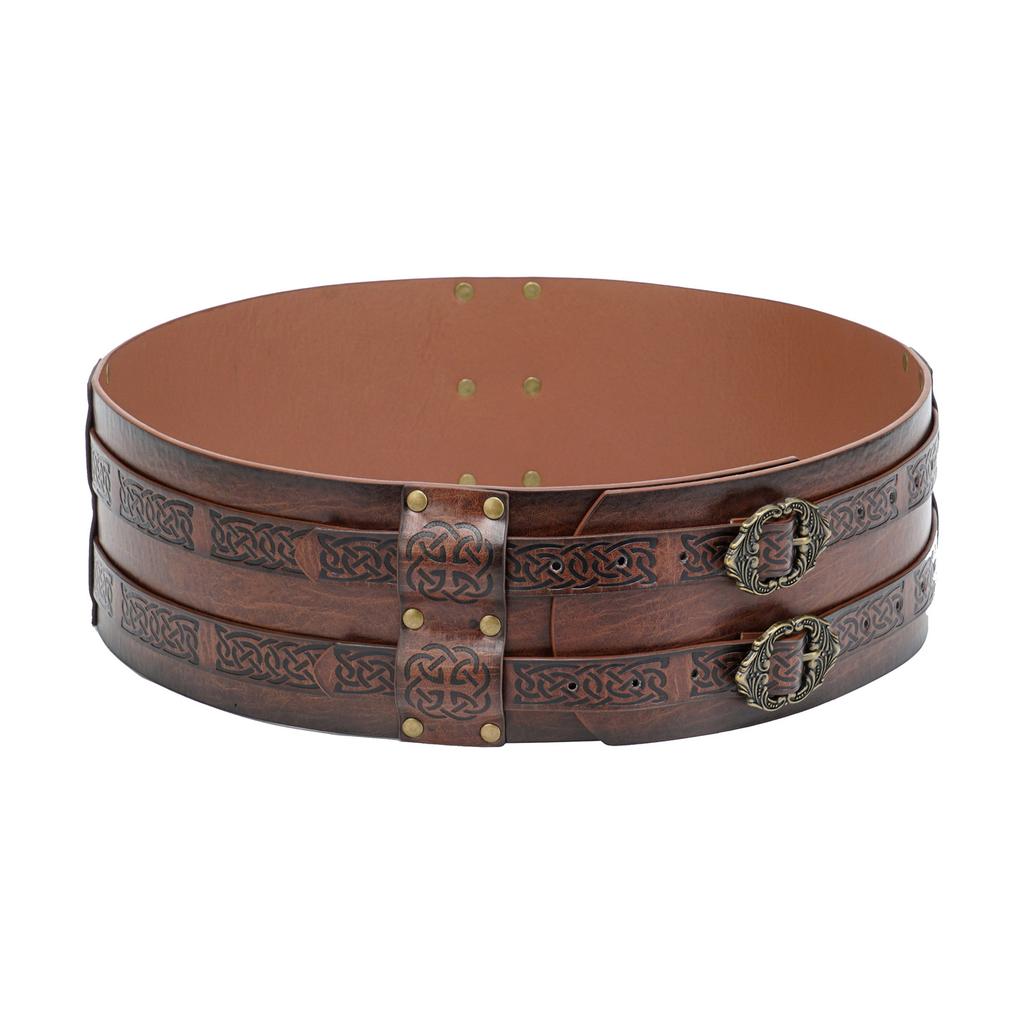 Embossed PU Leather Belt Renassance Medieval Buckle Belt Viking Wide Belt Norse Cosplay Belt Halloween Men Costume