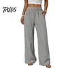 Breathable Loose Trousers Women Striped Wide Leg Pants, Summer Elastic Waist Casual Pants Trousers, Fit Palazzo with Pockets Daily Wear