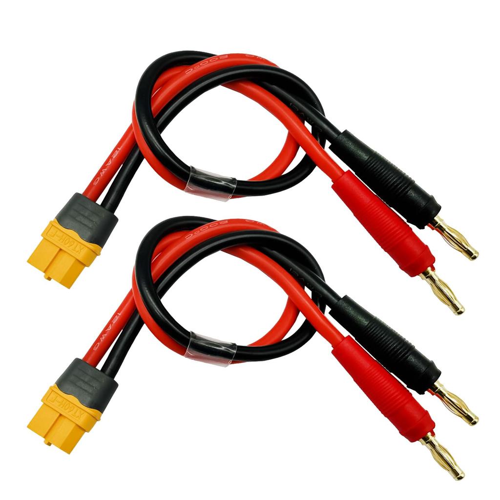 FLY RC XT60H Upguard Female Connector Plug to 4mm Banana Plug Charging Lead Adapter Cable 12awg 30cm (XT60 2pcs)