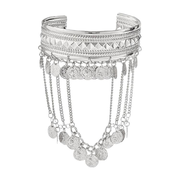 

Прочный Металлический Браслет На Руку С Кисточками В Виде Листьев И Монет Золотой Серебряный Для Повседневного Использования Или Особого Мероприятия серебряный