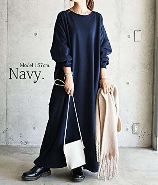 Andit Maxi Sizes M and L Women's Fleece-Lined Loose-Fit Dress, (L, Black)