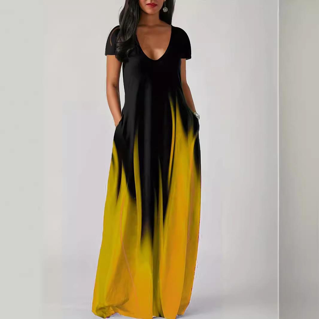 

GMXIA Летнее свободное повседневное сексуальное женское длинное платье с карманами Длинные платья XXXL жёлтый