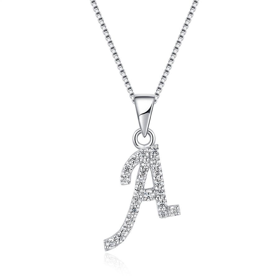 Round Cut Real Moissanite Customize A Letter Pendant 14K White Gold Plated