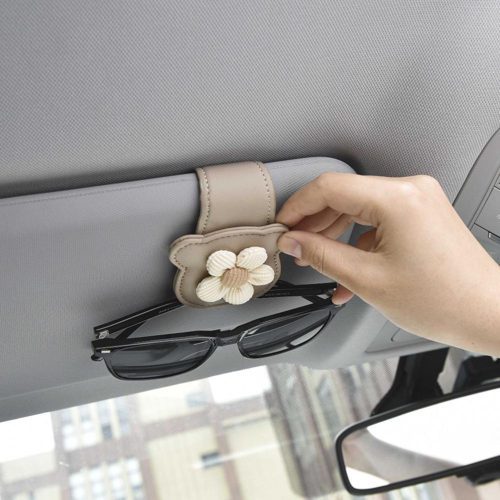 Universal Auto Sun Visor Glasses Box Flower Design Card Ticket Holder Eyeglasses Accessories
