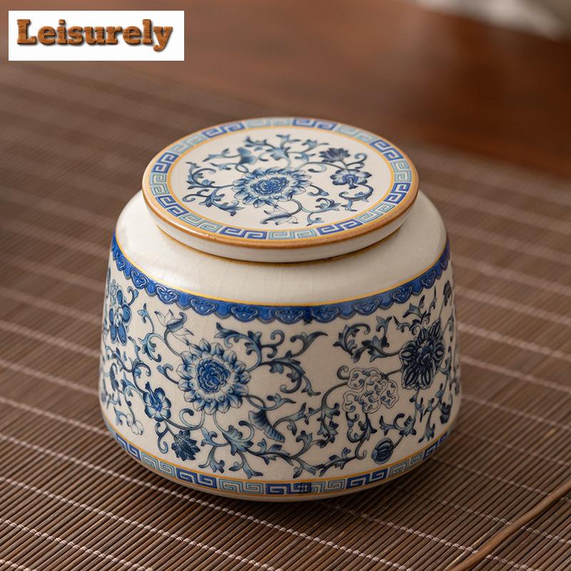 200 ml Retro Ru Kiln Niebieski i biały porcelanowy organizer na herbatę Butik zbiorniki do przechowywania pojemnik na herbatę Tea Caddy Teaset Supplies Craft