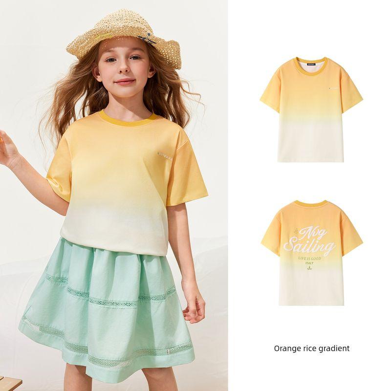 Navigare Italian Sailboat Girls Short-Sleeved T-Shirt 2026 Summer New Round Neck Fashion Top Miracle Summer-Orange Rice Gradient 150