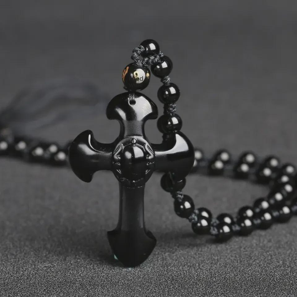 Obsidian Cross Necklace for Couples - Men's and Women's Pendant, Perfect Birthday Gift