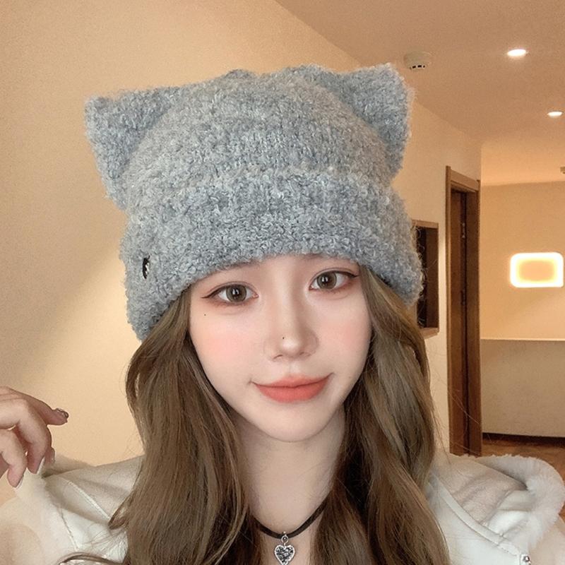 Winter Cute Cat Ear Plush Hat Warm Beanie Winter Pullover Caps for Womens Girls