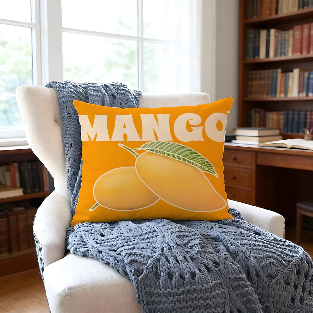 Mango Llustration Cushion Cover Anti-Dust Mite Short Plush Pillowcase - Invisible Zipper Silky Soft Sofa Cushion Cover