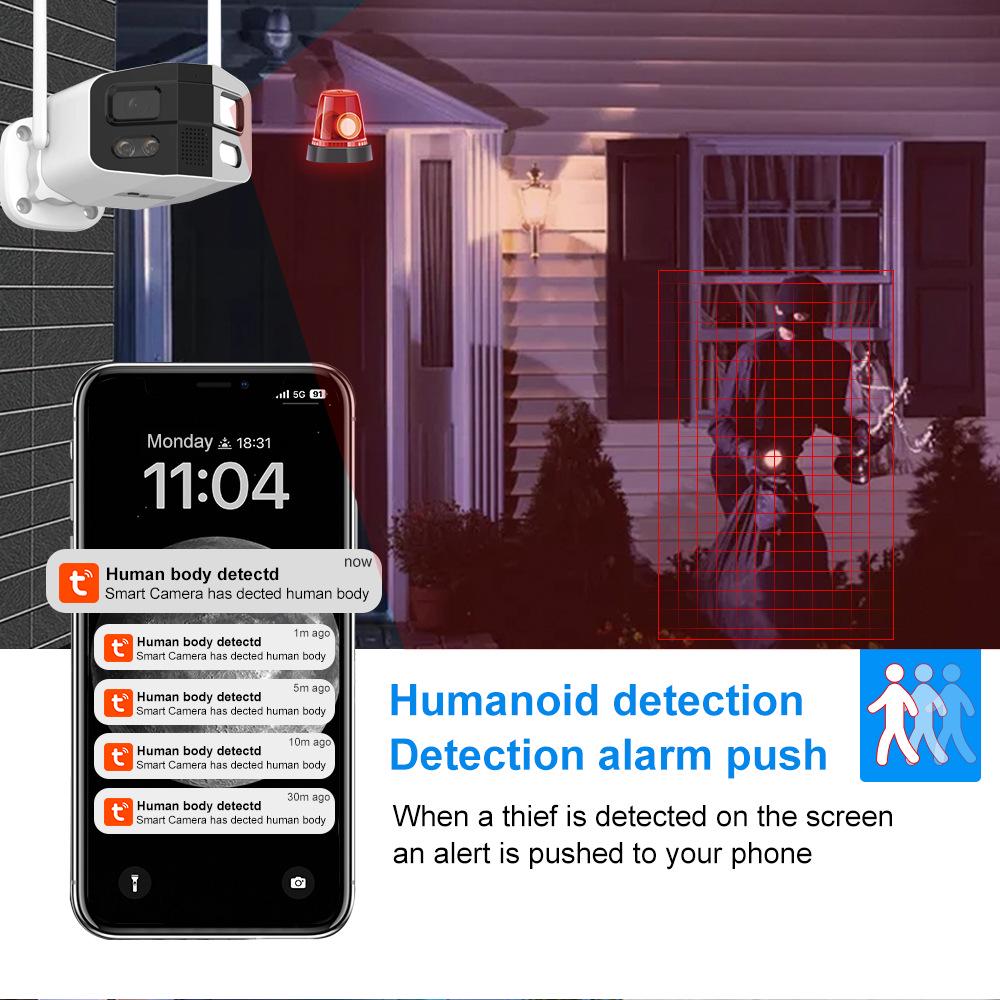Tuya 180° Panoramic Wireless Outdoor Camera, IP66 Waterproof, Full-Color HD Night Vision, Wide Angle