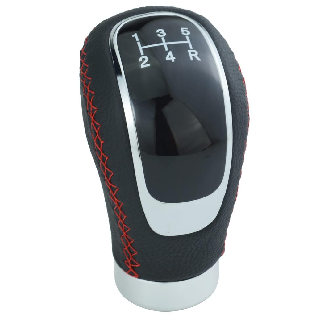 Arenbel Car Shift Knob 5 Speed Shift Handle Leather Car Interior Parts Red
