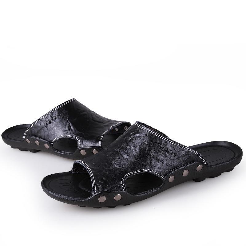 Men's Large Size Soft Sole Cowhide Flip-Flop Sandals
