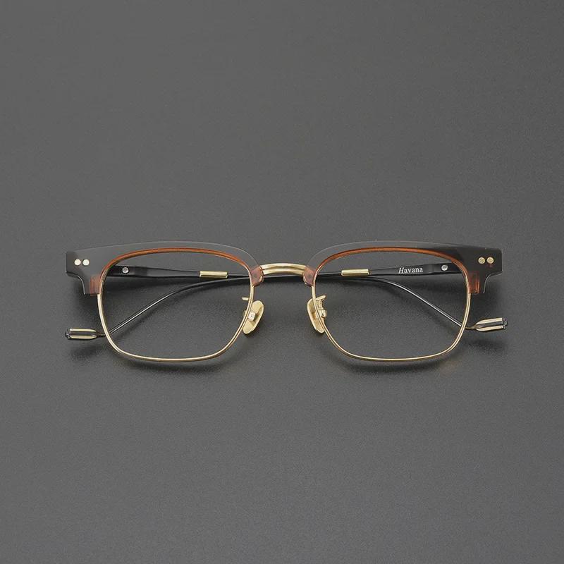 Herren-Halbrahmen-Myopiebrille aus reinem Titan mit Anti-Blaulicht, großes Gesichtsdesign, stilvoller flacher Rahmen