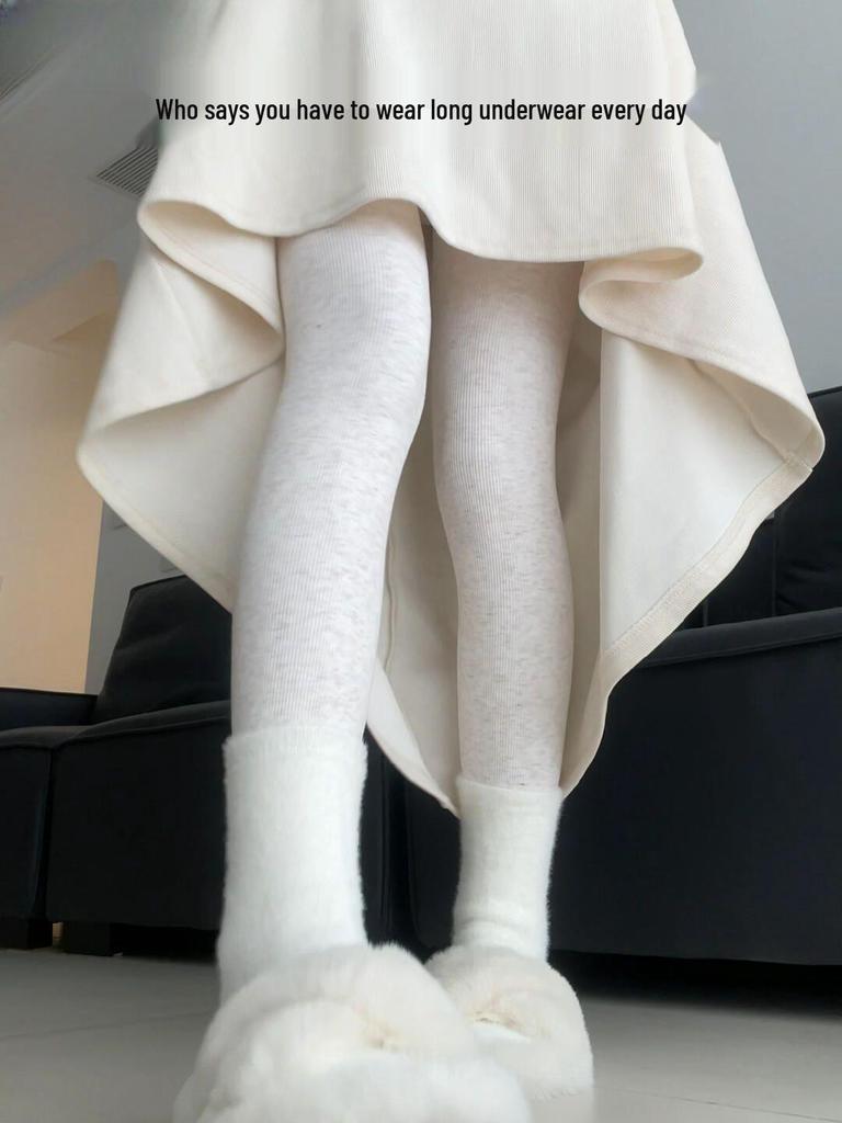 Women's Oatmeal Fleece-Lined Stirrup Leggings: High-Waist, Slimming Base Layer for Spring/Autumn/Winter 2025.