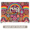 1 Wall Banner - Colorful Hippie Art Style with Flowers Rainbow and "PEACE • LOVE • GROOVY" Design