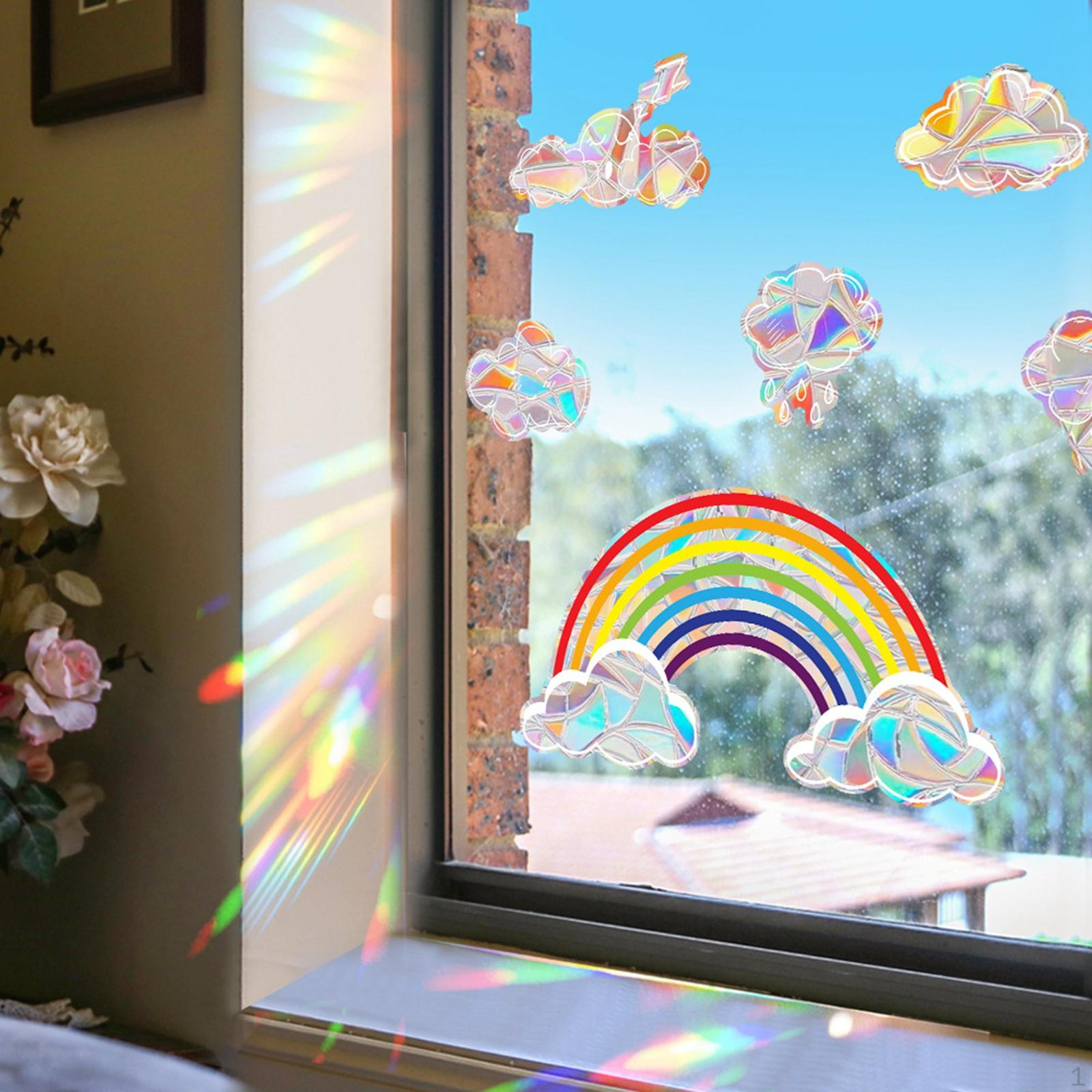 

Статические наклейки на окна с облаками и радугой, красочные аксессуары, универсальные для домашнего офиса Style B