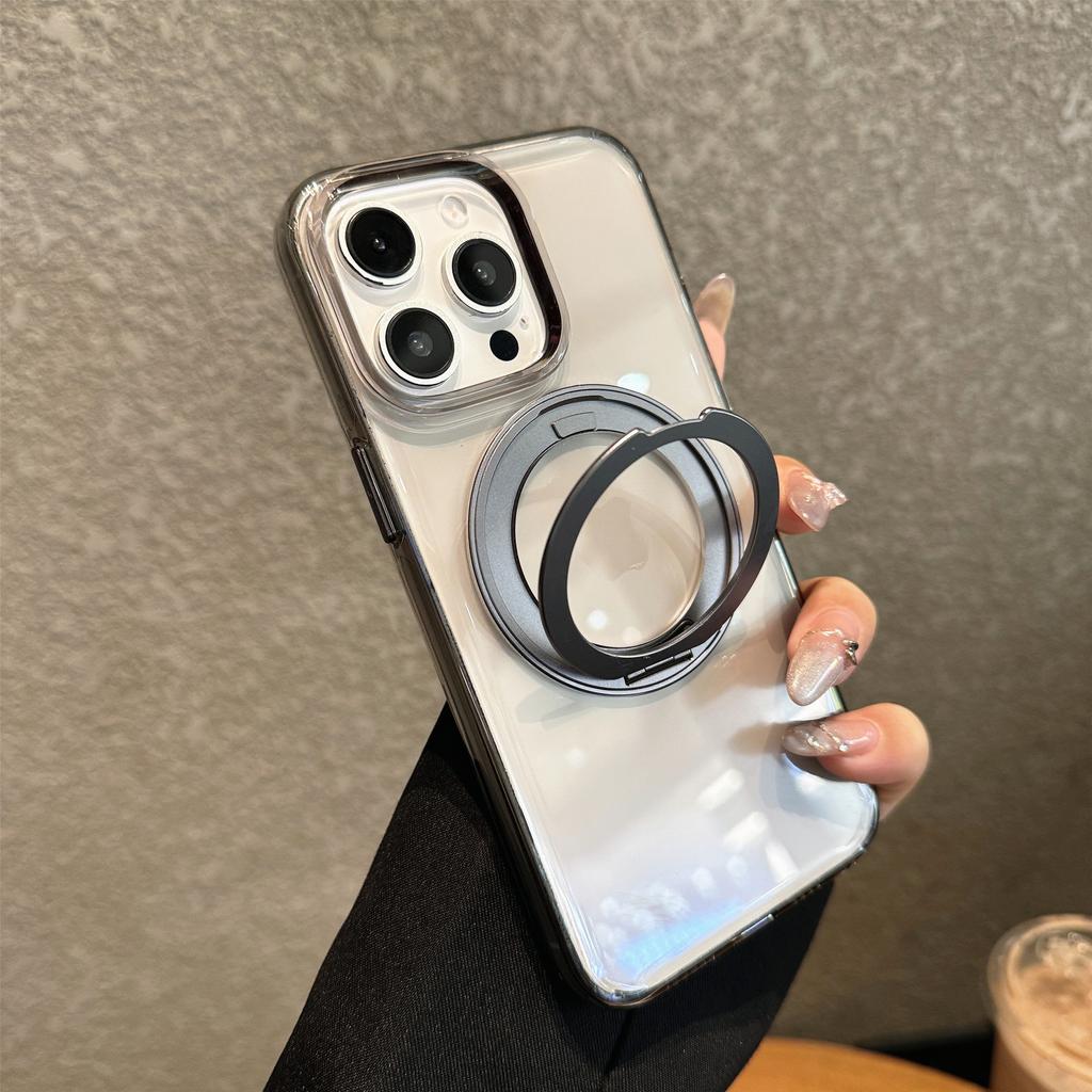 Rotating bracket Magnetic suction for iPhone 16ProMax fulcrum Transparent 360 degree invisible bracket 15 mobile phone case