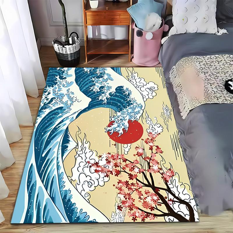 

Wave and Cherry Blossom Art Rug for Home Decor Suitable for use as an anti-slip game mat for living room and bedroom sofas 40x60cm( 15x23in )