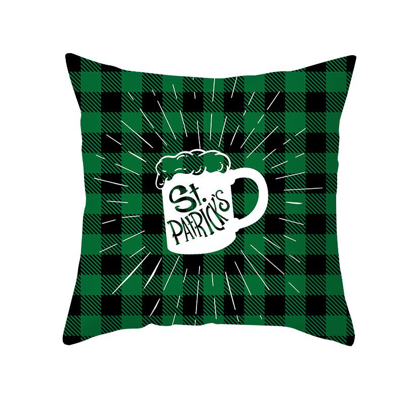 St. Patrick's Day Pillow Cover Green Cartoon Letters Four-leaf Clover Sofa Cushion Cover National Day Cushion