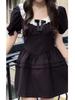 Summer new black dress daughter French temperament a word skirt square neck lace small black dress women's clothing