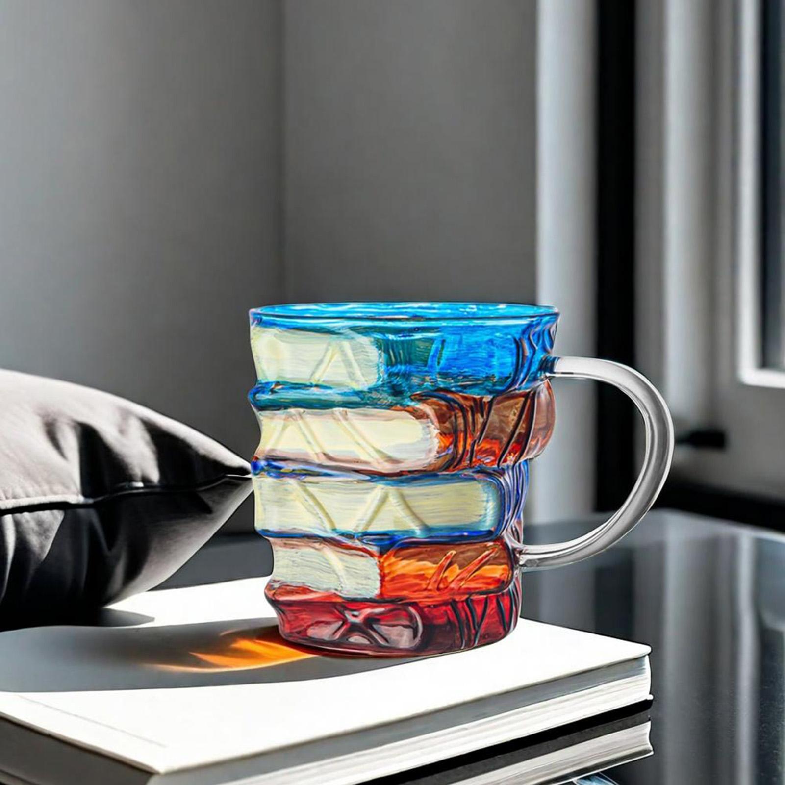 Novelty Painted Book Mug Glass Cup Creative 3D Colored Glass Book Coffee Mug for Book Lover Literature Lovers Gifts A